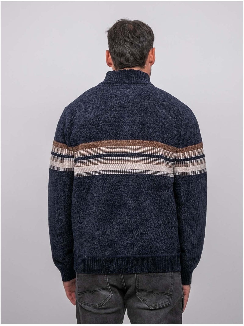 Gestreepte chenille truckertrui met rits latoria Marineblauw - Kiabi