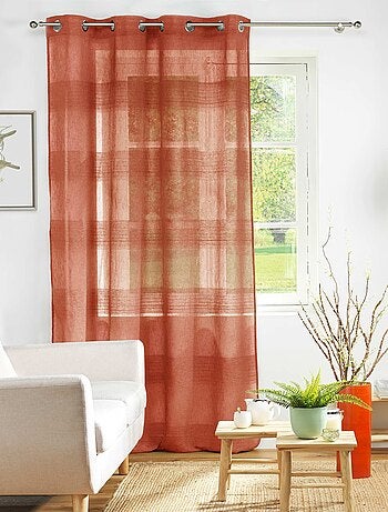 Gestreepte chenille voile met linneneffect