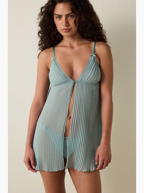 Gestreepte chiffon babydoll met plooien, zonder beugel penti - Kiabi Gestreepte chiffon babydoll met plooien, zonder beugel penti - Kiabi