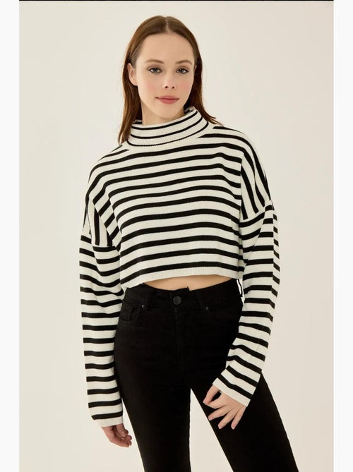 Gestreepte cropped oversized coltrui hiccup - Kiabi Gestreepte cropped oversized coltrui hiccup - Kiabi