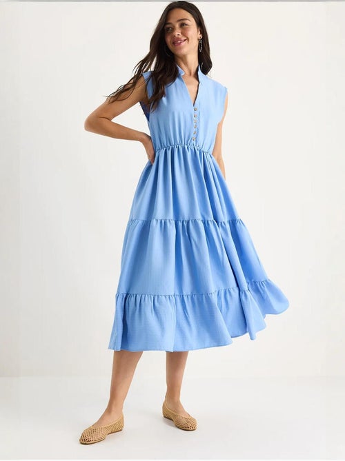 Gestreepte elastische taille v-hals geplooide zomer modaljurk lucci - Kiabi Gestreepte elastische taille v-hals geplooide zomer modaljurk lucci - Kiabi