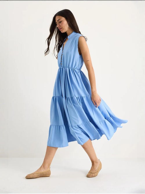 Gestreepte elastische taille v-hals geplooide zomer modaljurk lucci - Kiabi Gestreepte elastische taille v-hals geplooide zomer modaljurk lucci - Kiabi