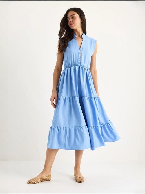 Gestreepte elastische taille v-hals geplooide zomer modaljurk lucci - Kiabi Gestreepte elastische taille v-hals geplooide zomer modaljurk lucci - Kiabi