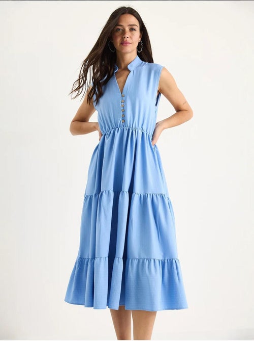 Gestreepte elastische taille v-hals geplooide zomer modaljurk lucci - Kiabi Gestreepte elastische taille v-hals geplooide zomer modaljurk lucci - Kiabi