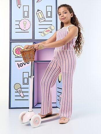 Gestreepte gebreide broek met haakwerklook