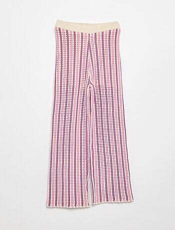 Gestreepte gebreide broek met haakwerklook
