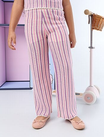 Gestreepte gebreide broek met haakwerklook