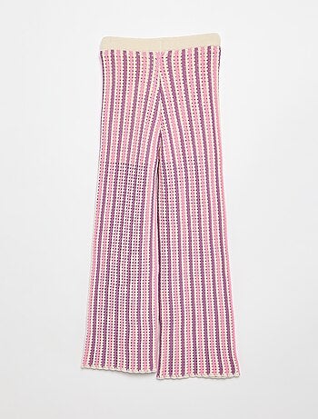 Gestreepte gebreide broek met haakwerklook