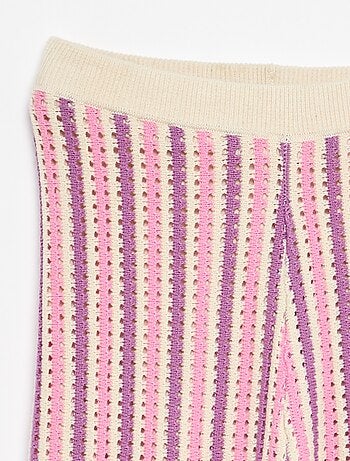 Gestreepte gebreide broek met haakwerklook