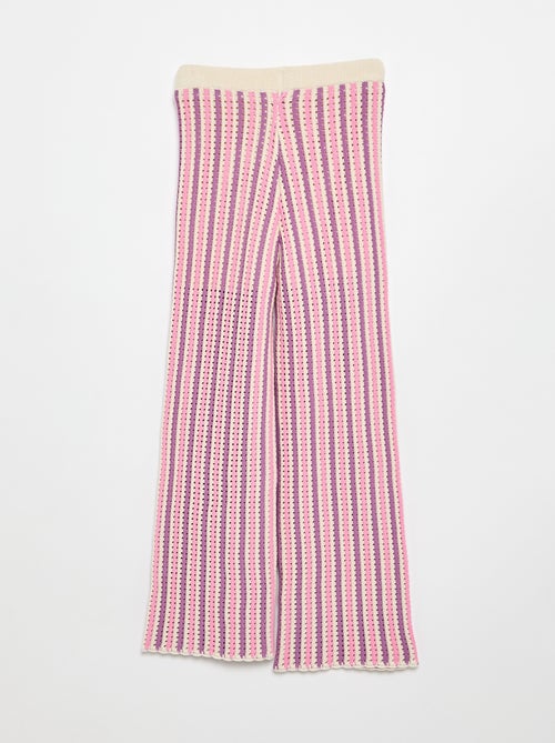 Gestreepte gebreide broek met haakwerklook - Kiabi