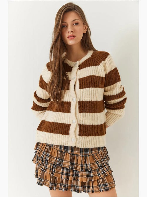 Gestreepte gebreide cardigan met knoopjes lucci - Kiabi