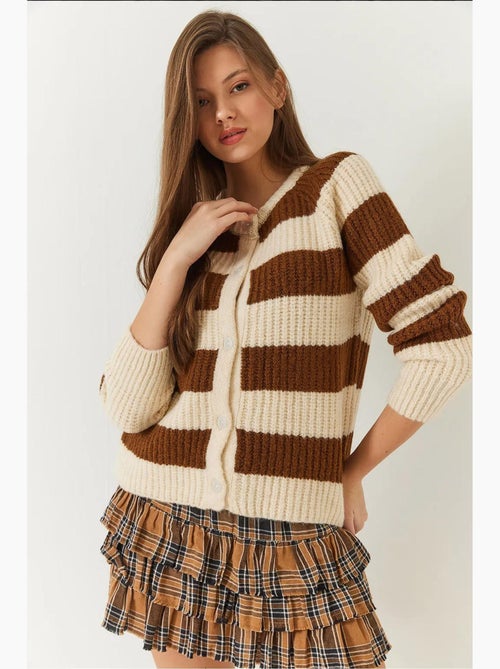 Gestreepte gebreide cardigan met knoopjes lucci - Kiabi