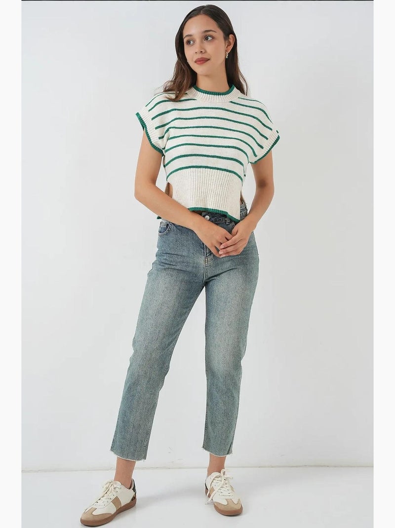 Gestreepte gebreide sweater-vest bdart Groen - Kiabi