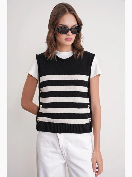Gestreepte gebreide top met knoopdetail mixray - Kiabi