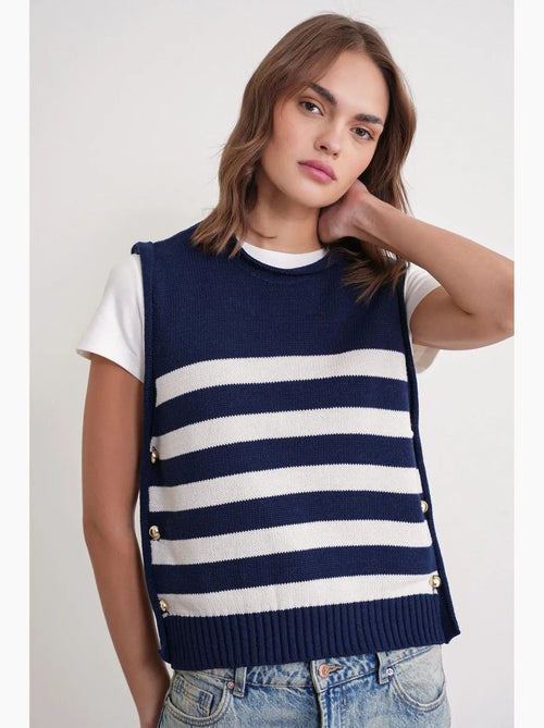 Gestreepte gebreide top met knoopdetail mixray - Kiabi