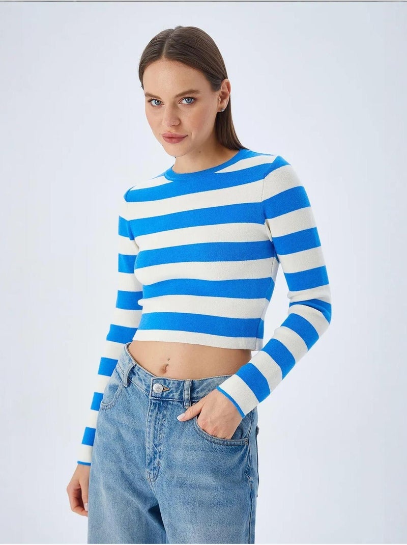 Gestreepte gebreide trui mixray Electrisch blauw - Kiabi