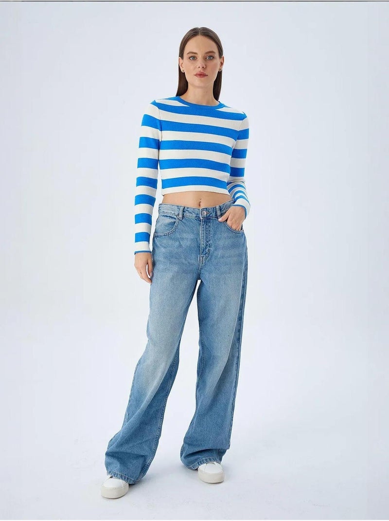 Gestreepte gebreide trui mixray Electrisch blauw - Kiabi