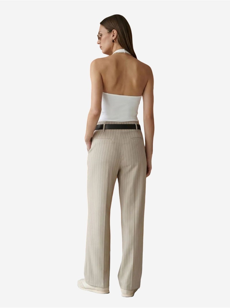 Gestreepte, geplooide wide-leg broek dilvin Klei-beige - Kiabi