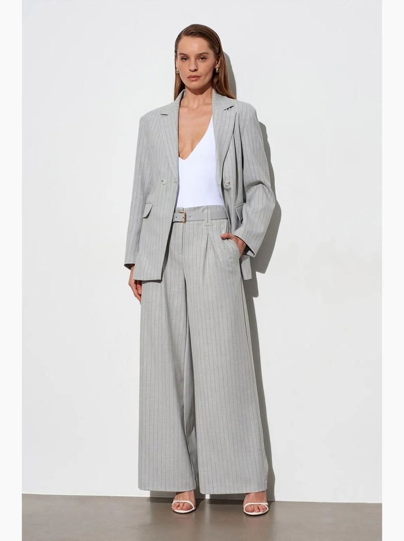 Gestreepte, geplooide wide-leg broek dilvin Lichtgrijs - Kiabi