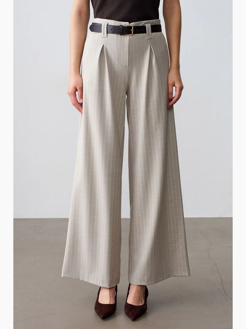 Gestreepte, geplooide wide-leg broek dilvin Zand - Kiabi
