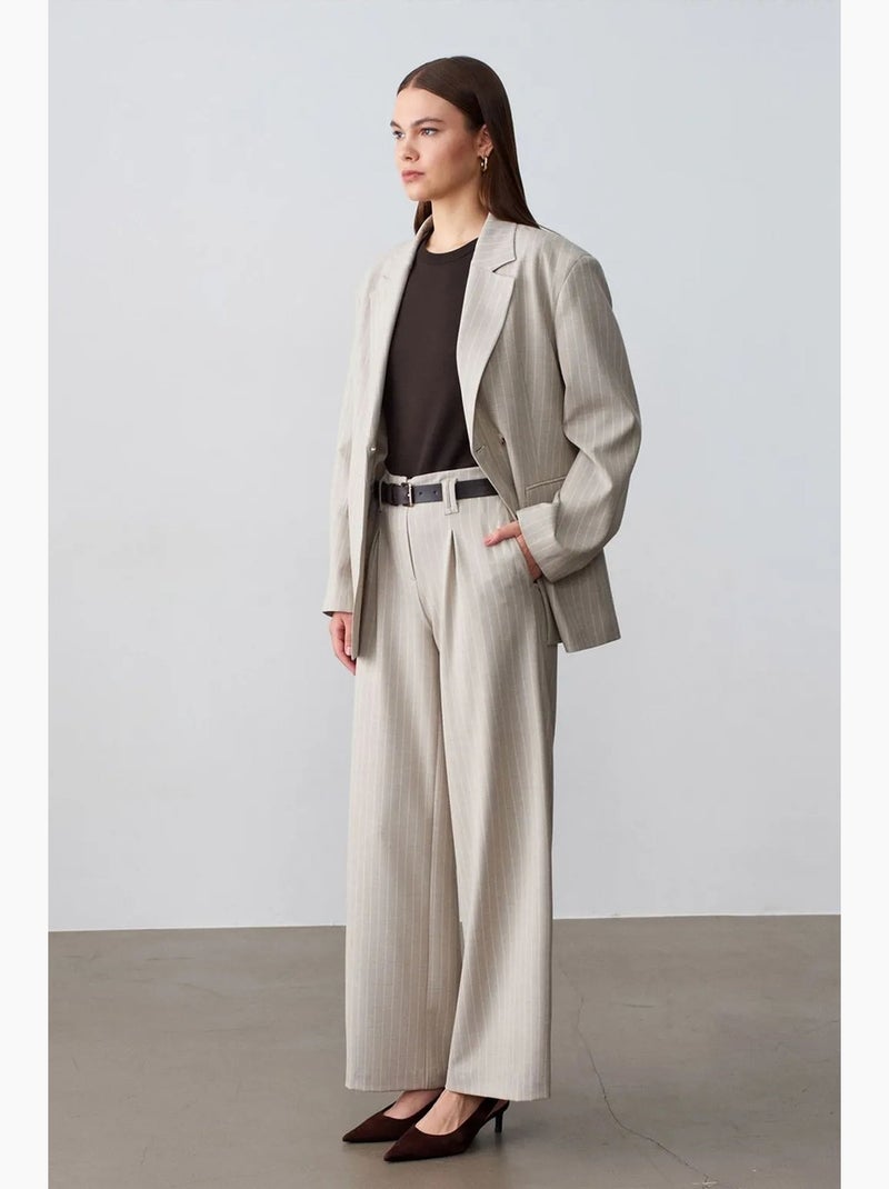 Gestreepte, geplooide wide-leg broek dilvin Zand - Kiabi