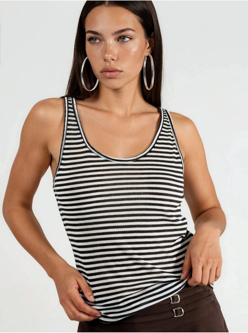 Gestreepte geribde camisole top met u-hals busem - Kiabi