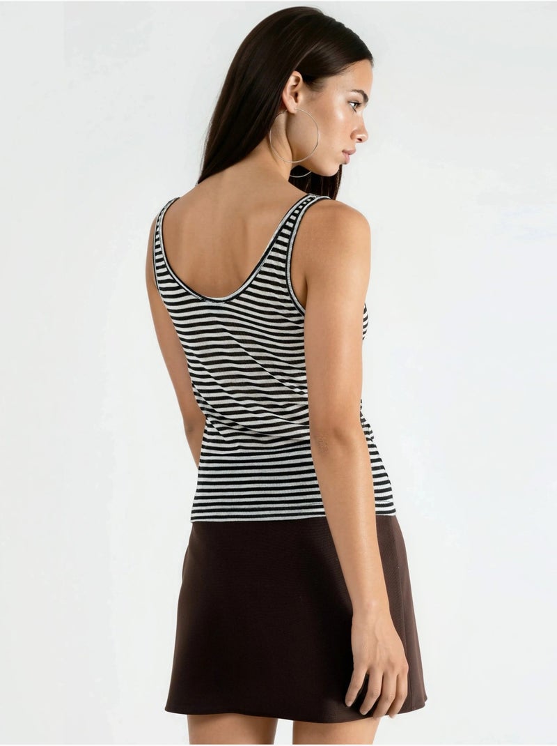 Gestreepte geribde camisole top met u-hals busem Zwart - Kiabi