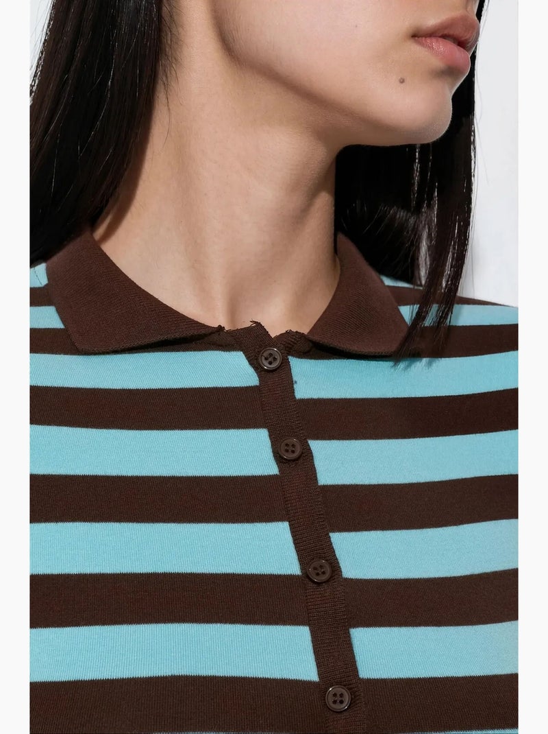 Gestreepte geribde poloblouse busem Zwart Blauw - Kiabi