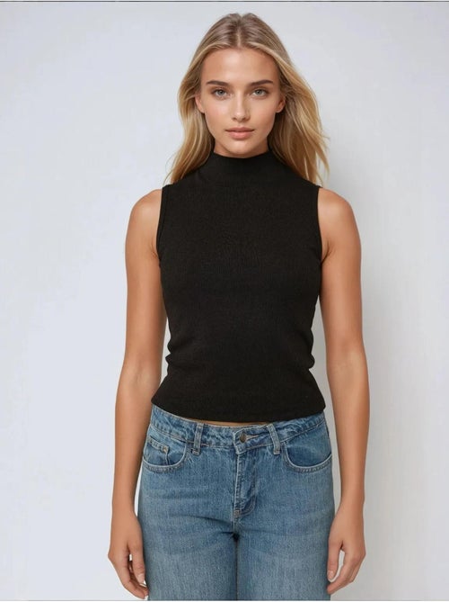 Gestreepte geribde tanktop met halve col hiccup - Kiabi