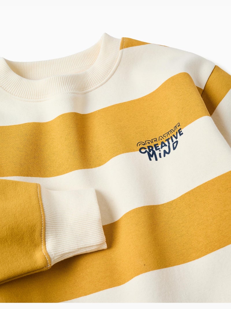 Gestreepte geruwde sweatshirt met print Geel - Kiabi