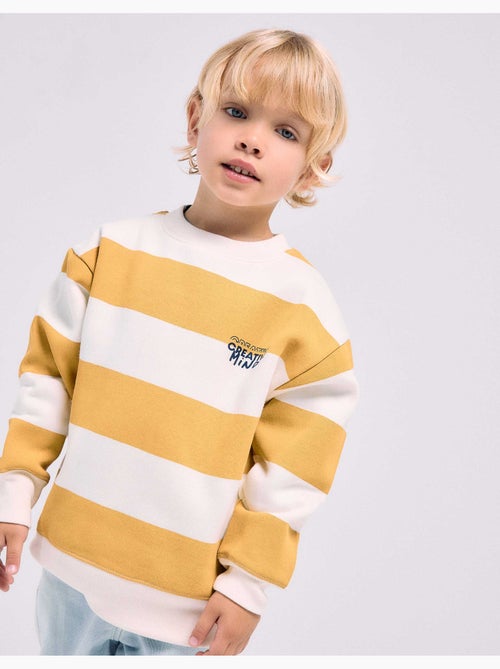 Gestreepte geruwde sweatshirt met print - Kiabi Gestreepte geruwde sweatshirt met print - Kiabi
