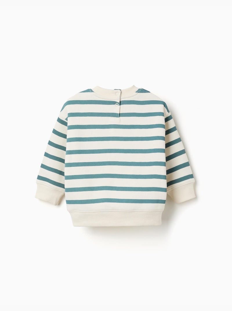 Gestreepte geruwde sweatshirt met print Lichtgroen - Kiabi