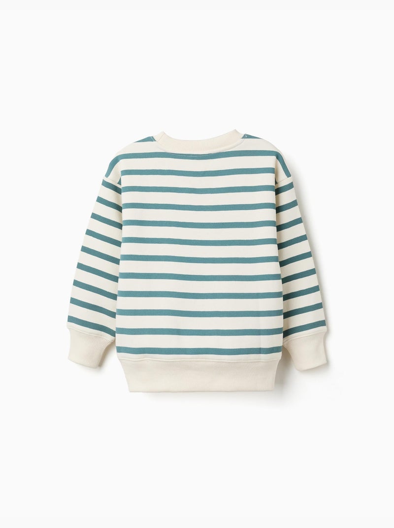 Gestreepte geruwde sweatshirt met print Lichtgroen - Kiabi