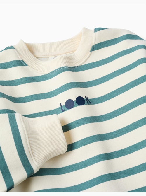 Gestreepte geruwde sweatshirt met print - Kiabi Gestreepte geruwde sweatshirt met print - Kiabi