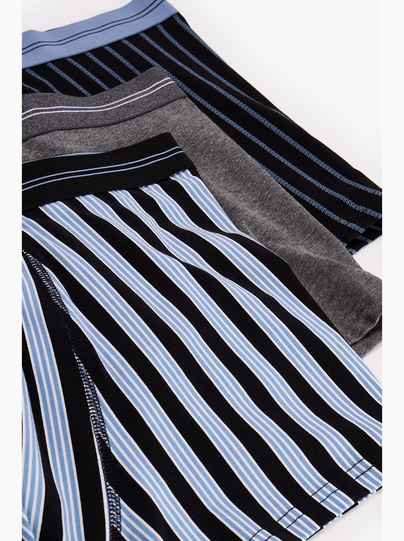 Gestreepte herenboxer penti Zwart Blauw Grijs - Kiabi