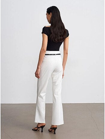 Gestreepte high-waist flared broek met riem dilvin