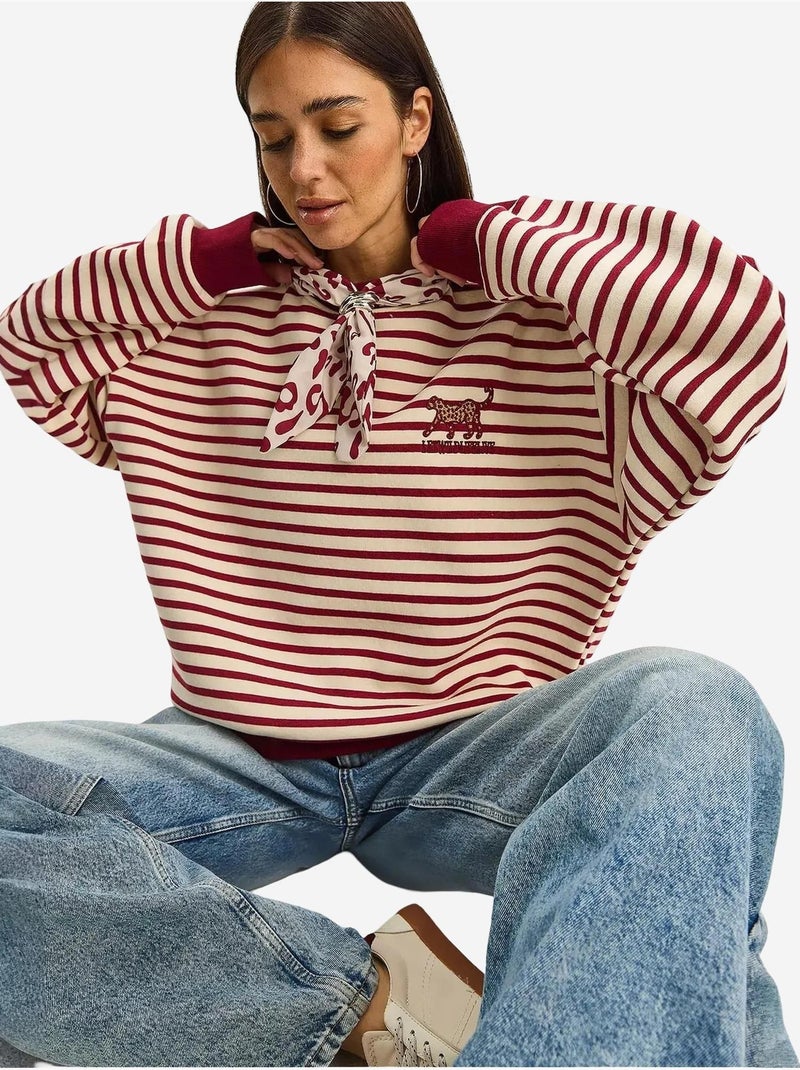 Gestreepte hoodie-sweatshirt met trekkoord lucci Kasjmierrood - Kiabi