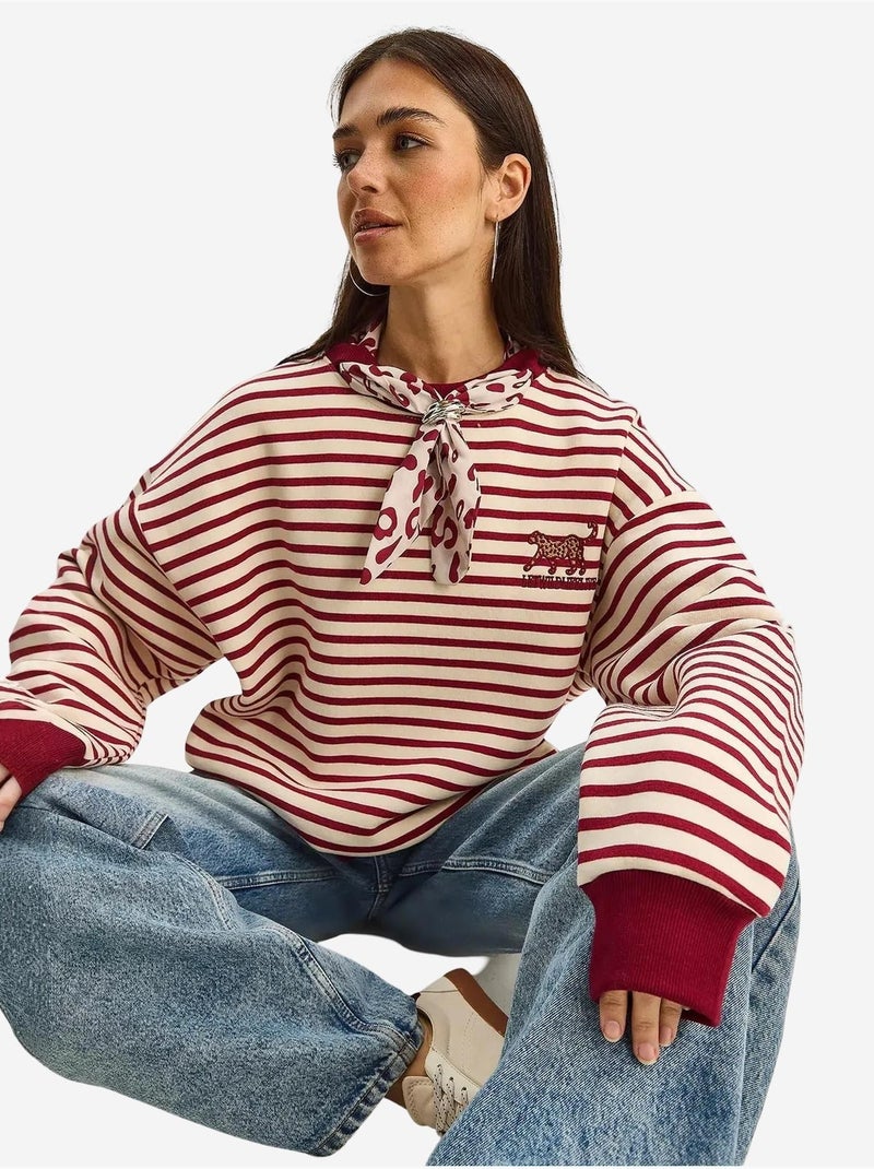 Gestreepte hoodie-sweatshirt met trekkoord lucci Kasjmierrood - Kiabi