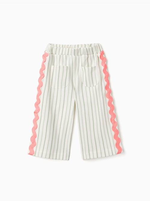 Gestreepte katoenen broek met ric rac band - Kiabi