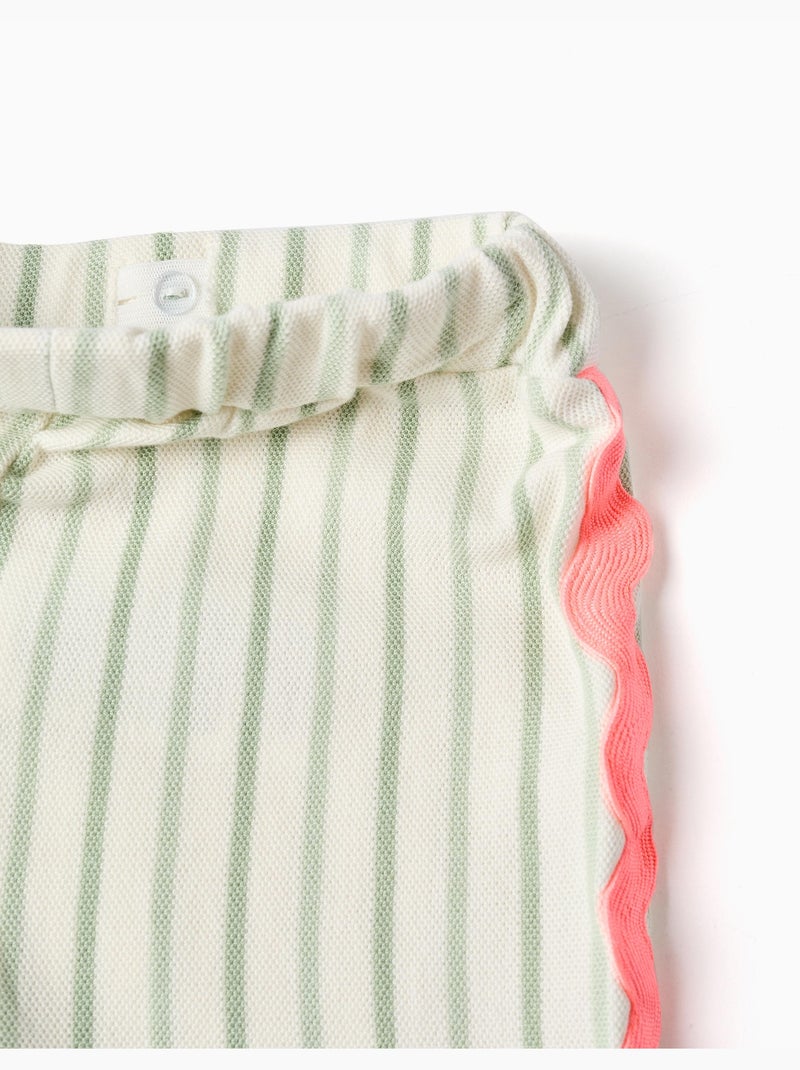 Gestreepte katoenen broek met ric rac band Lichtbeige - Kiabi