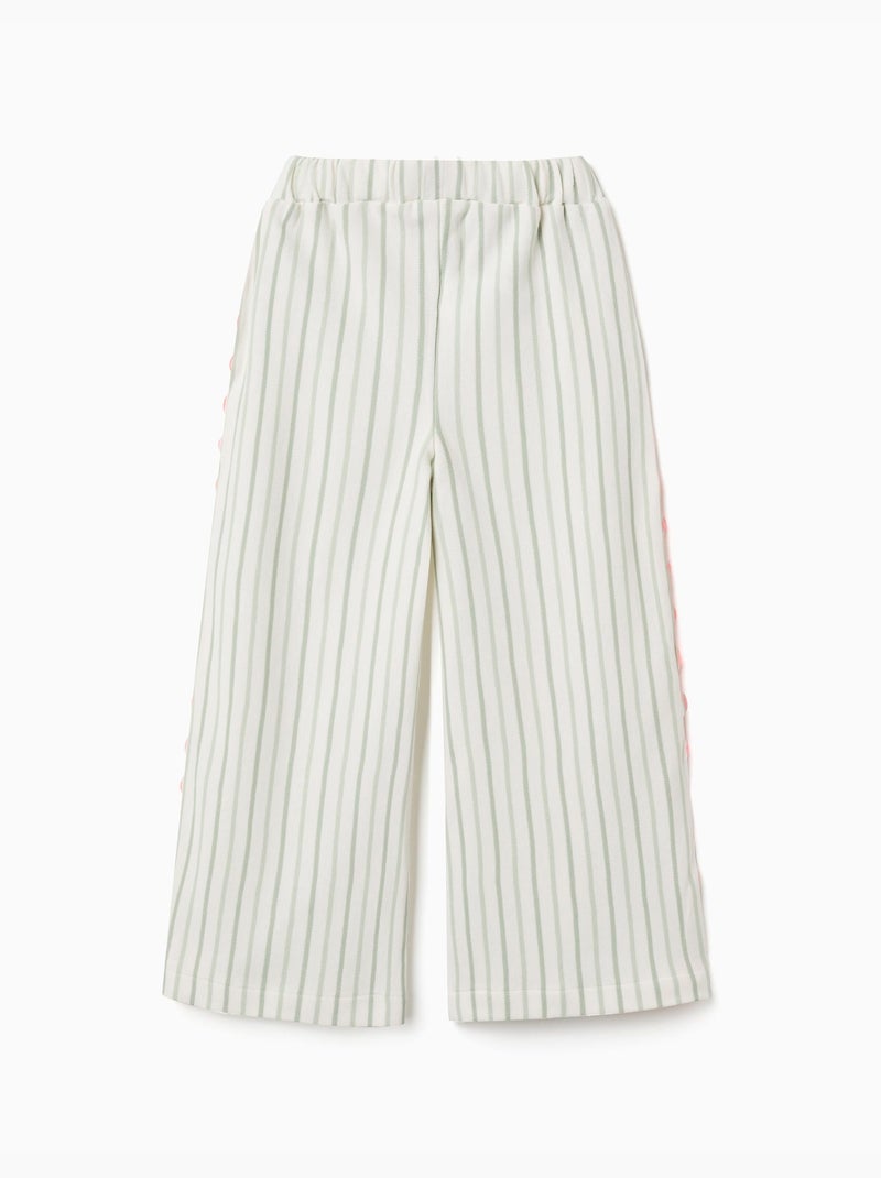 Gestreepte katoenen broek met ric rac band Lichtbeige - Kiabi