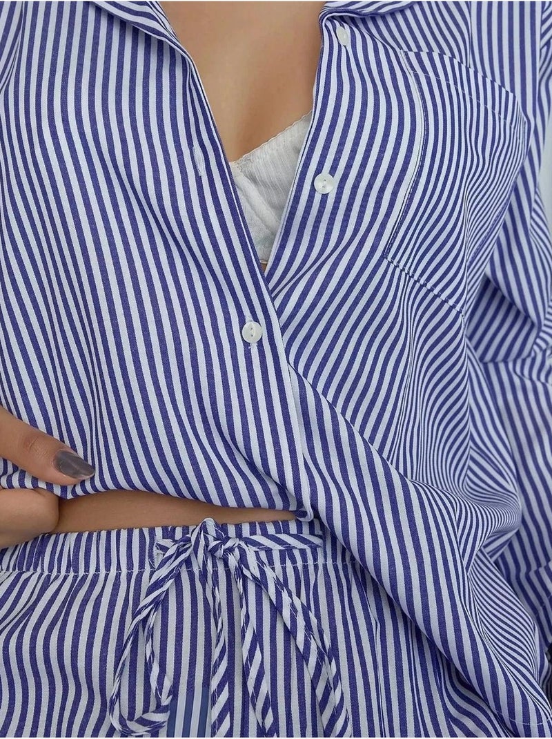 Gestreepte katoenen pyjamaset hiccup Hemelsblauw - Kiabi
