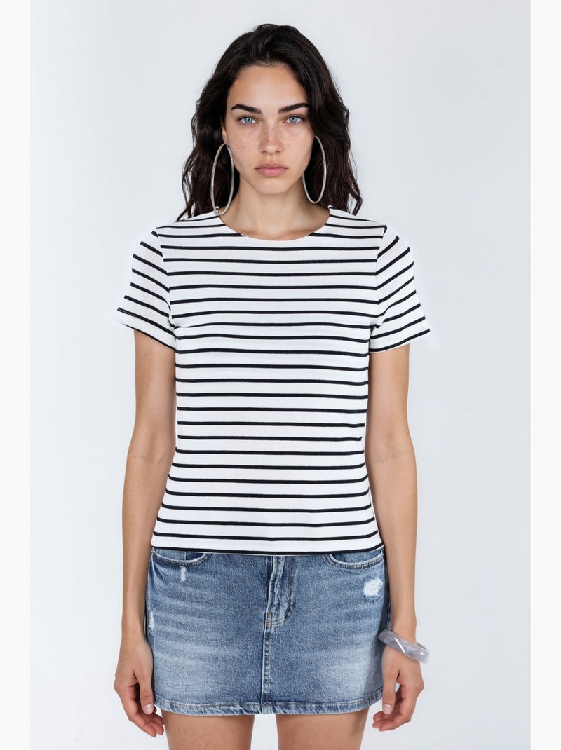 Gestreepte katoenen t-shirt met ronde hals busem Multicolor - Kiabi
