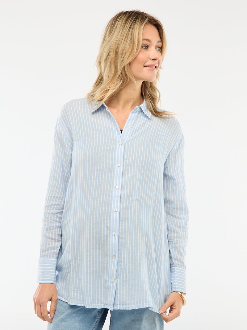 Gestreepte katoenen zwangerschapsblouse Blauw - Kiabi