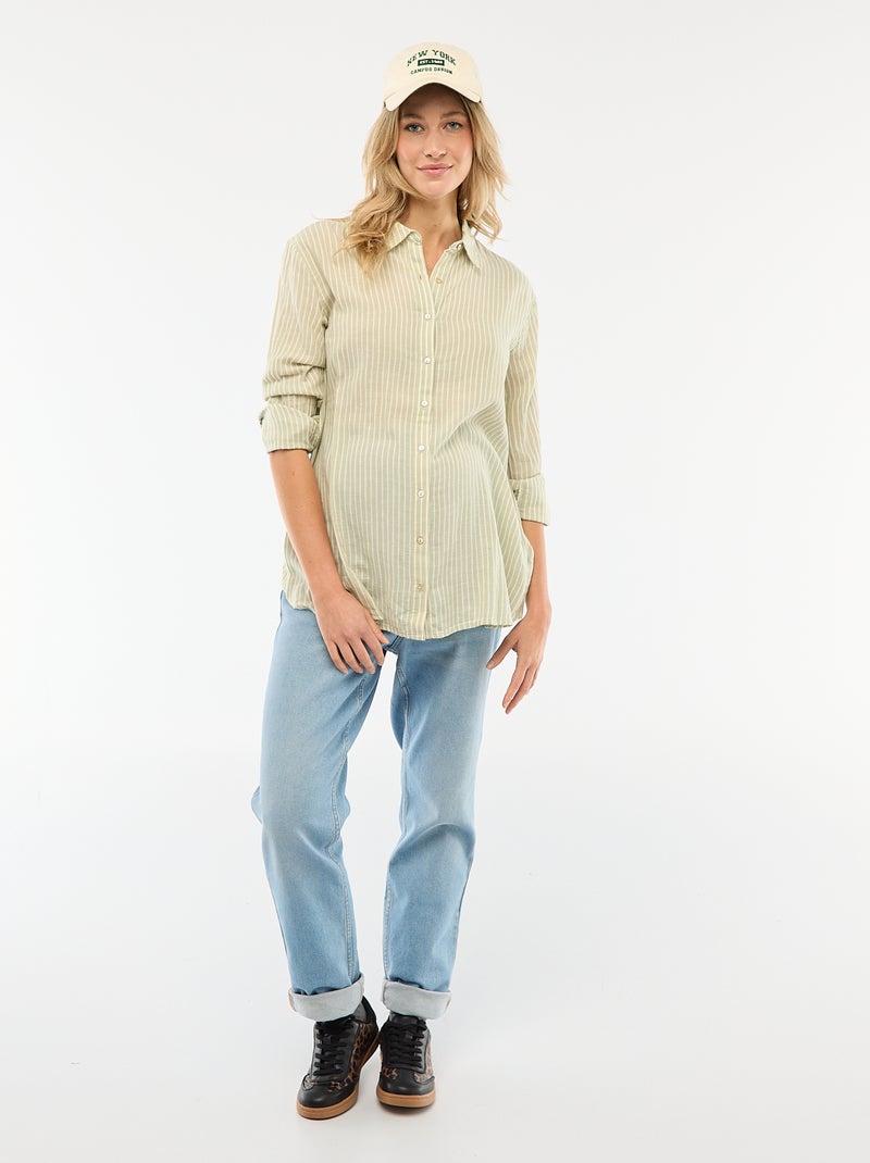 Gestreepte katoenen zwangerschapsblouse Groen - Kiabi