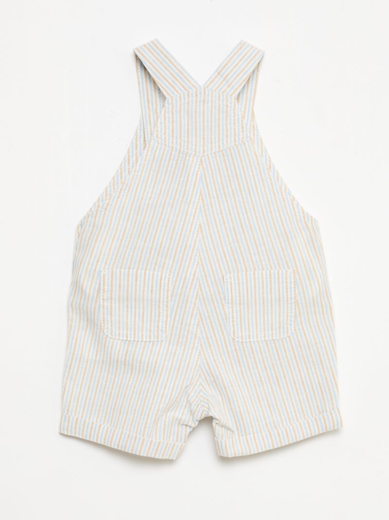 Gestreepte korte salopette van linnenmix Biege - Kiabi