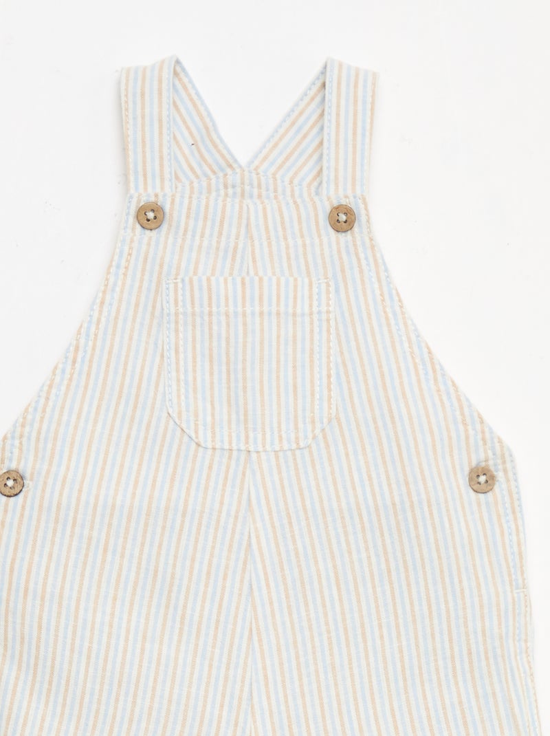 Gestreepte korte salopette van linnenmix Biege - Kiabi