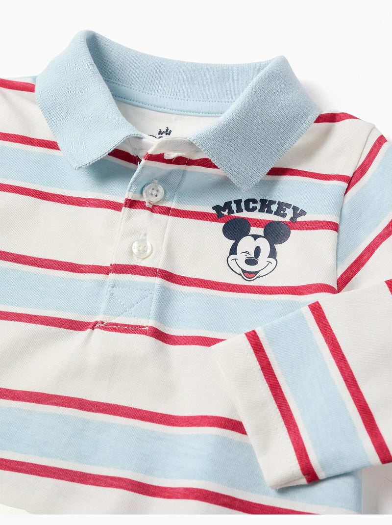 Gestreepte lange mouw poloshirt mickey Lichtblauw - Kiabi