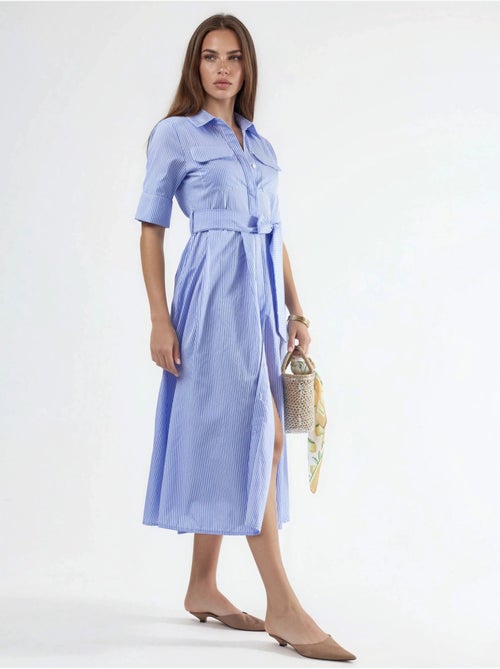 Gestreepte midi blousejurk met ceintuur busem - Kiabi Gestreepte midi blousejurk met ceintuur busem - Kiabi