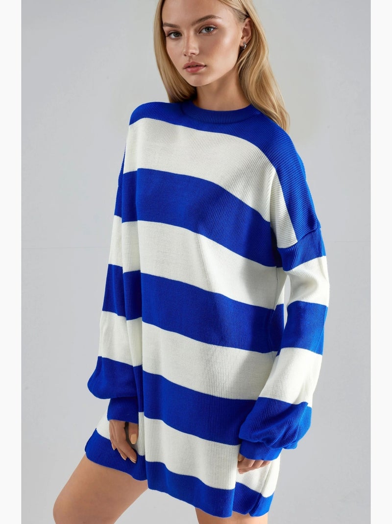 Gestreepte mini-jurk met ronde hals my fashion Kobaltblauw - Kiabi